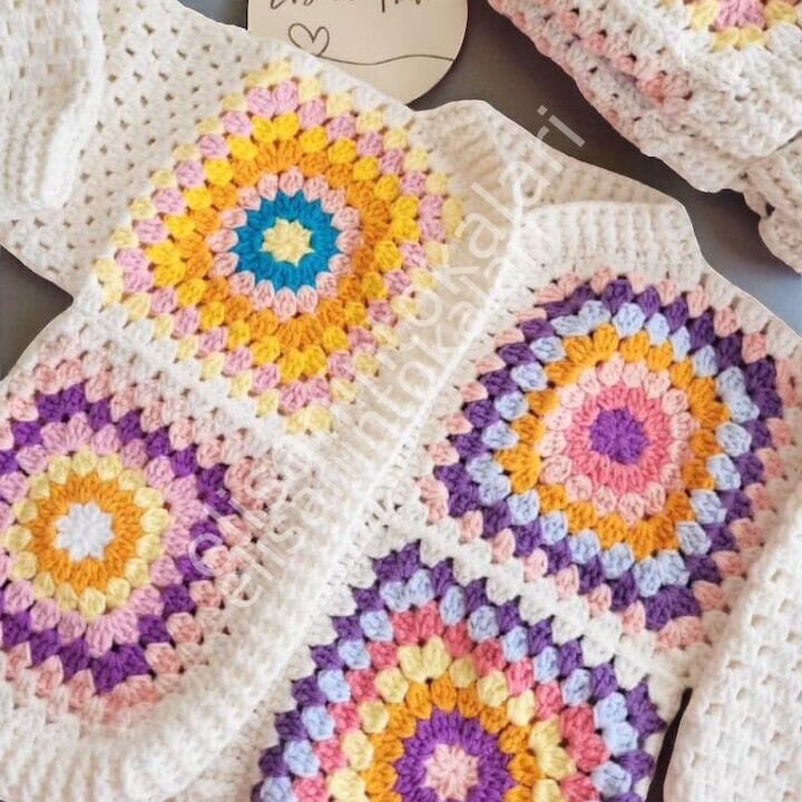 Handmade Crochet Kids Cardigan – Colorful Granny Square Sweater