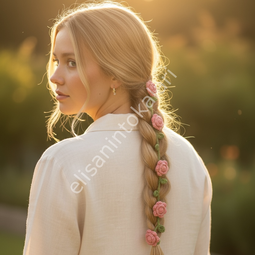 CROCHET MINI PİNK ROSE ELASTIC