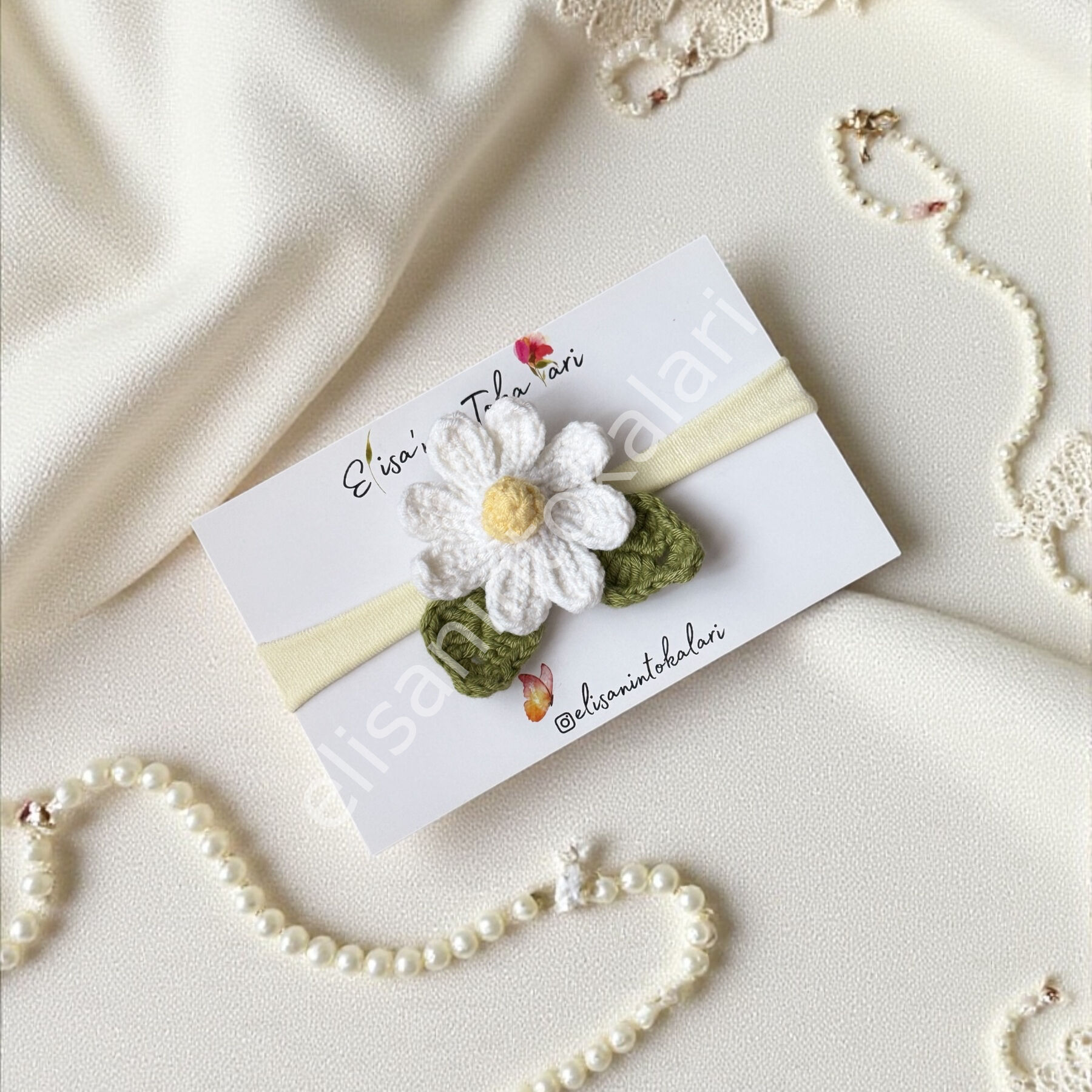 HANDMADE CROCHET DAISY BABY HEADBAND – SOFT & ELASTIC NEWBORN BAND