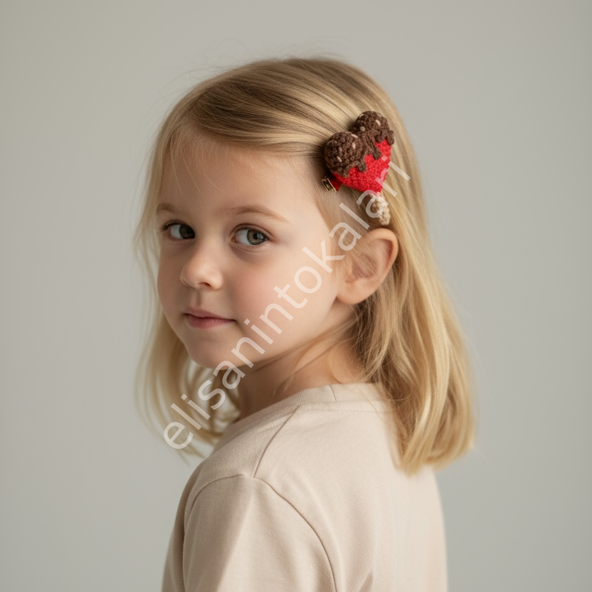 AMIGURUMI CHOCOLATE-DIPPED CROCHET HEART HAIR CLIP – 5.5 CM GOLD ALLIGATOR CLIP