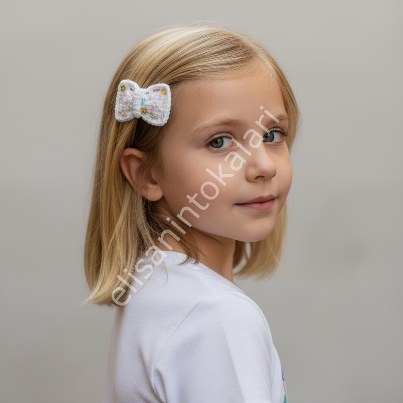 HANDMADE BEADED CROCHET BOW HAIR CLIP – 5.5 CM ALLIGATOR CLIP