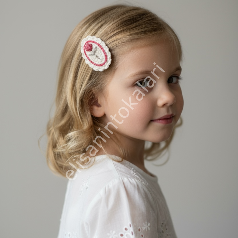 HANDMADE VINTAGE TULIP CROCHET HAIR CLIP – 5.5 CM OVAL DESIGN (5 CM SNAP CLIP)