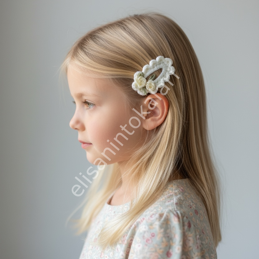 HANDMADE CROCHET VINTAGE ROSE SNAP CLIP – 5 CM SATIN FLOWER DETAIL