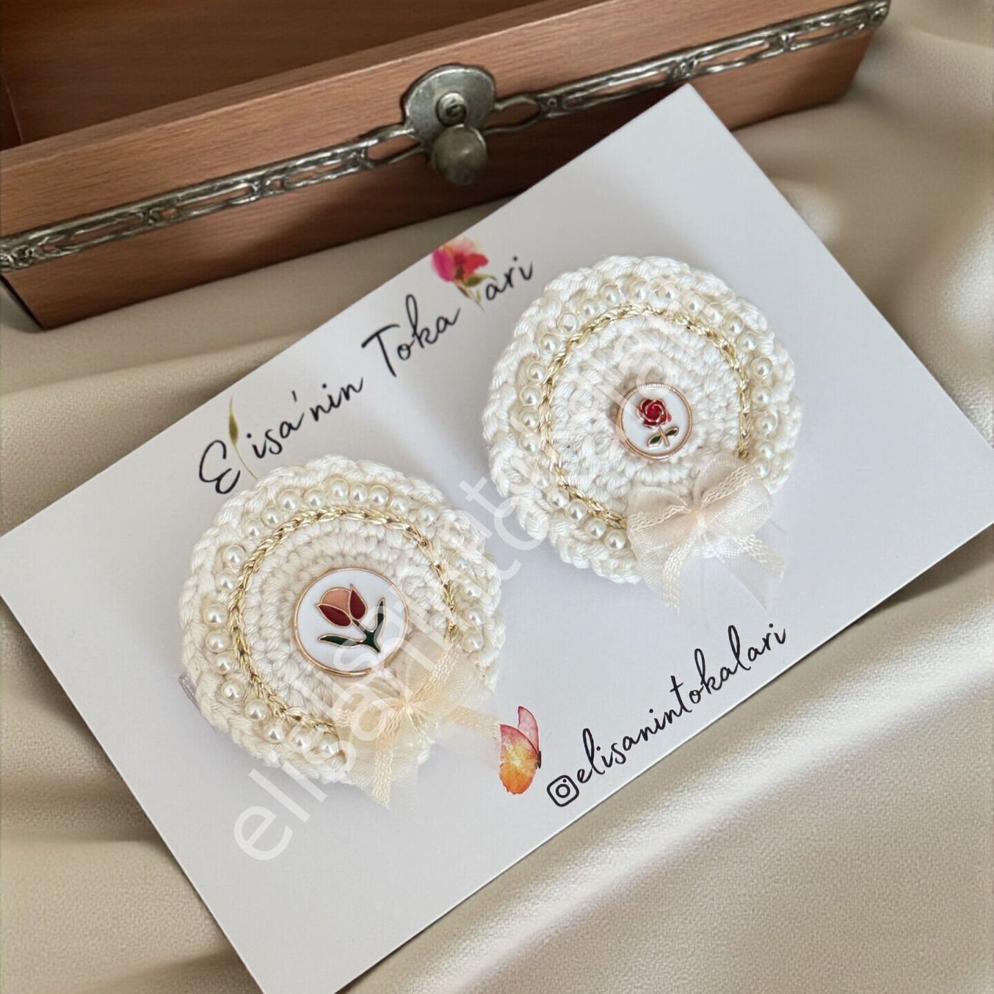 VINTAGE PEARL CROCHET ROUND HAIR CLIP – HANDMADE 4.5 CM ALLIGATOR CLIP WHOLESALE