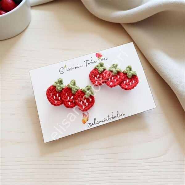 HANDMADE 3 STRAWBERRY HAIR CLIP 10 PCS