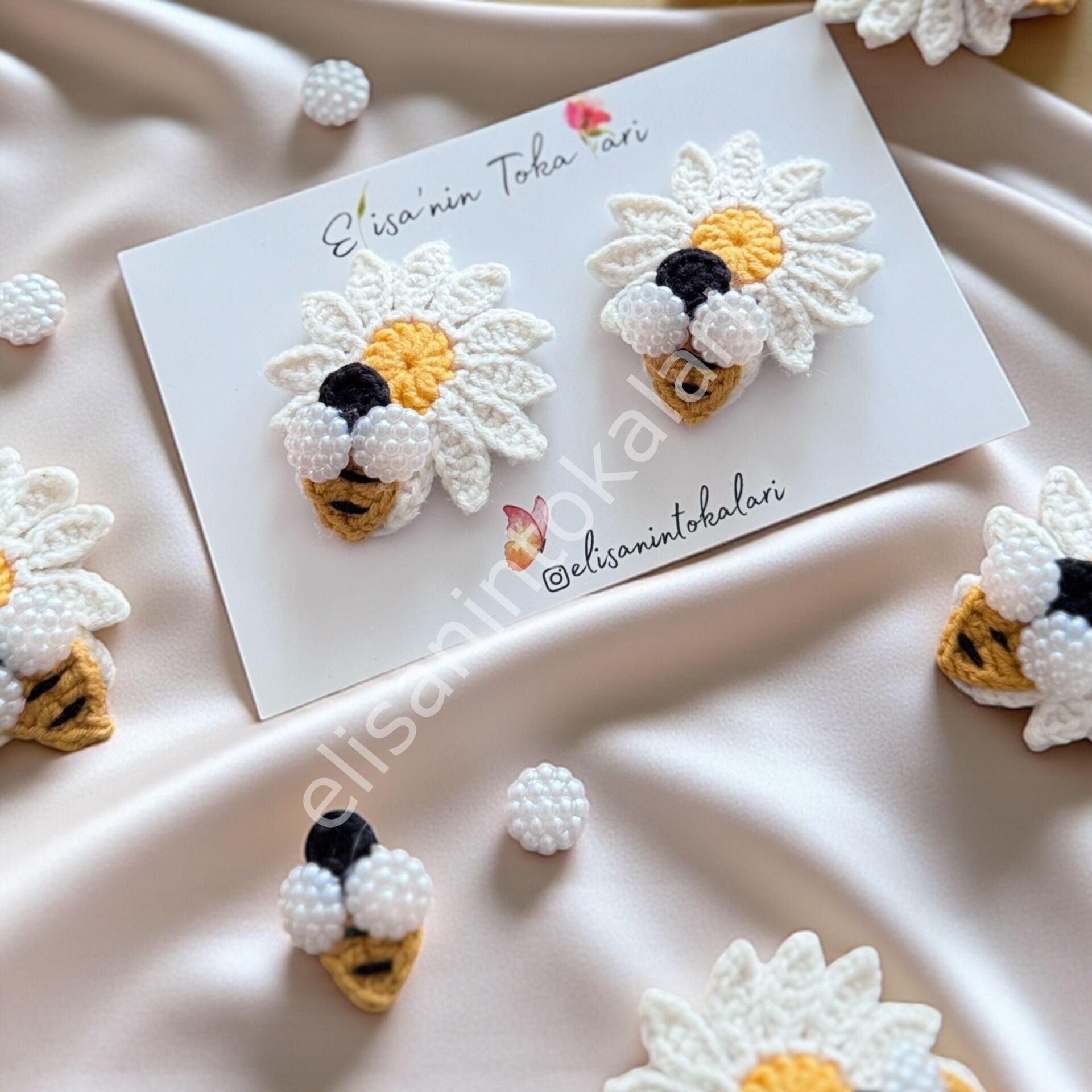 CROCHET BEE DAISY HAIR PIN 10 PCS