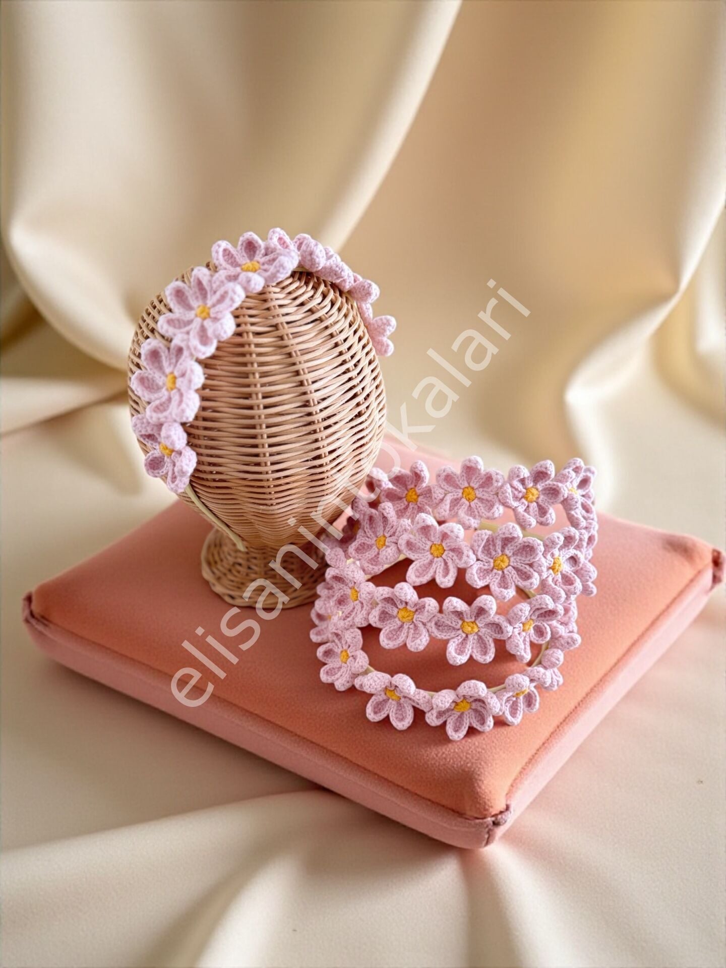 PINK FLOWERS HAIR BAND 5 PCS