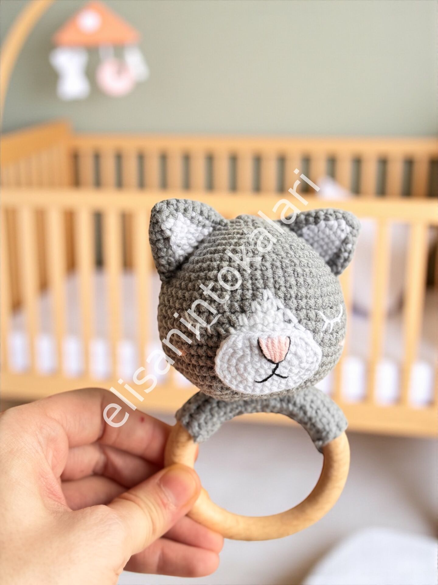 GREY CAT BABY RATTLE