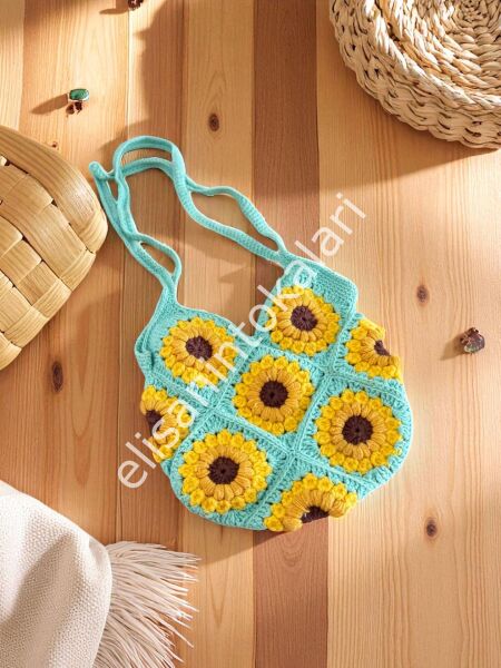 CROCHET SUNFLOWER MOTIF BAG STONE 5 PCS
