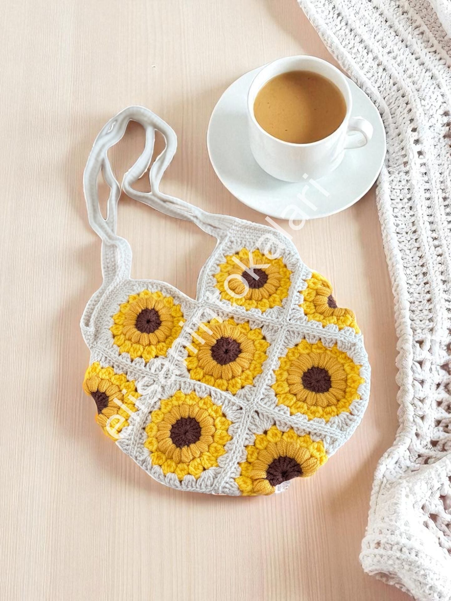 CROCHET SUNFLOWER MOTIF BAG GREEN 5 PCS