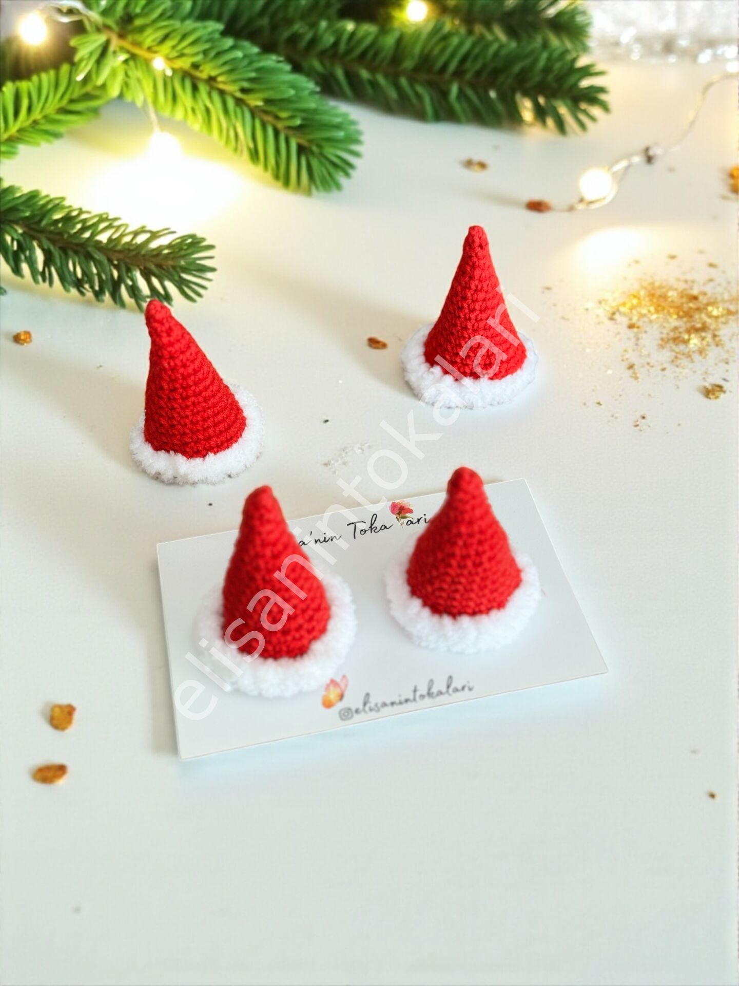 CROCHET AMIGURIMI CHRİSTMAS HAT HAIR PIN