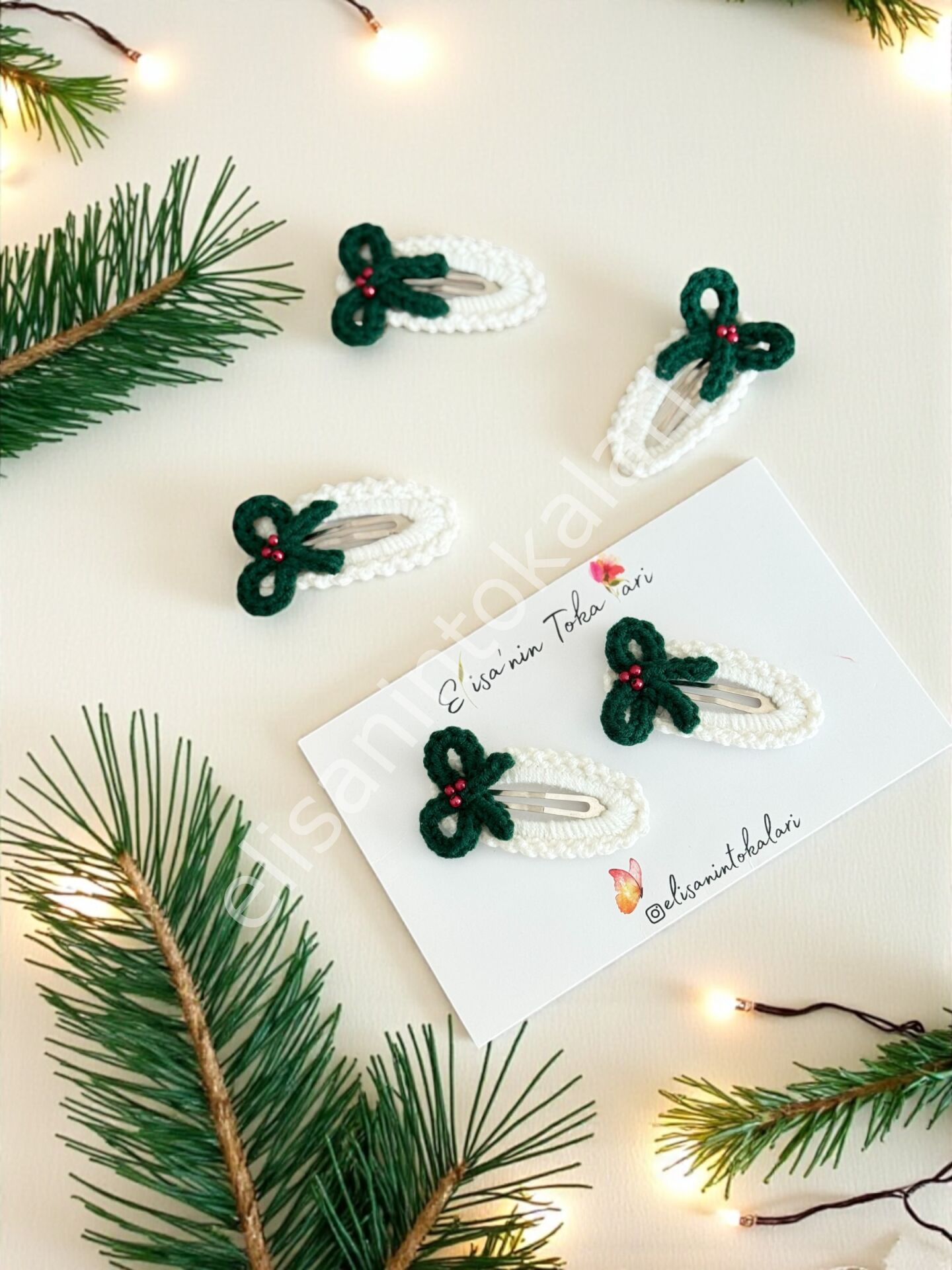 CROCHET CHRİSTMAS BOW HAIR PIN