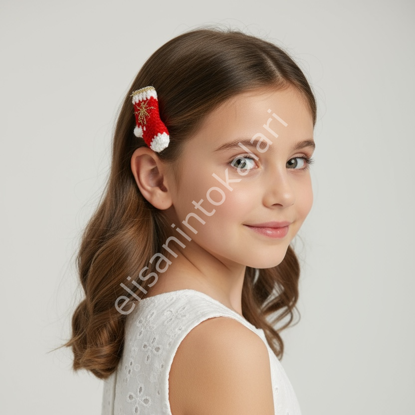 CROCHET CHRISTMAS SOCK HAIR CLIP