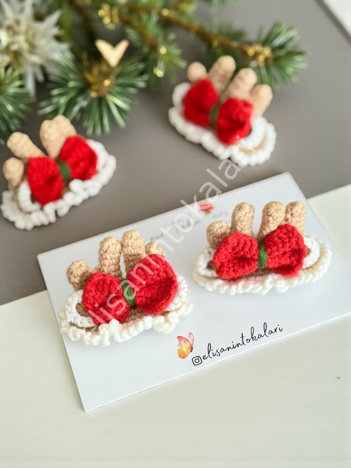 CROCHET CHRİSTMAS HORN BOW HAIR PİN