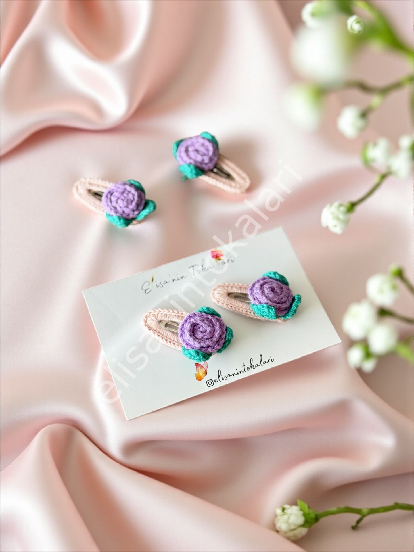 CROCHET PURPLE ROSE SOFT HAIR PIN