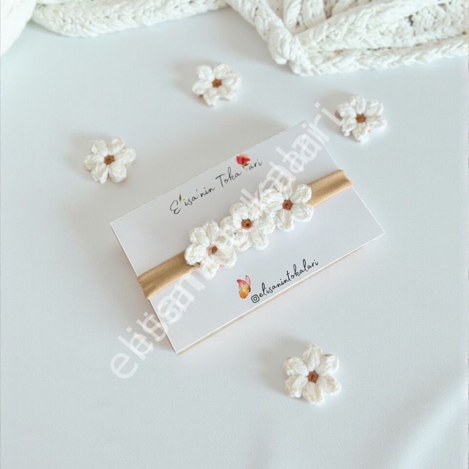 CROCHET WHİTE  PUFFY DAISY HEADBAND