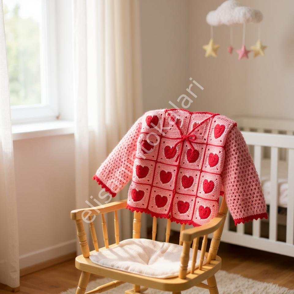 HEART MOTIF CROCHET KIDS CARDIGAN